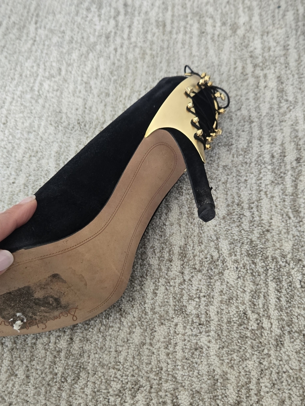Sam Edelman Women's Evan Pumps Black With Gold Corset Heel Details Size 7M - Picture 4 of 4